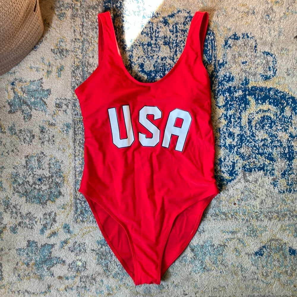 USA red tank one piece patriotic swimsuit sz M